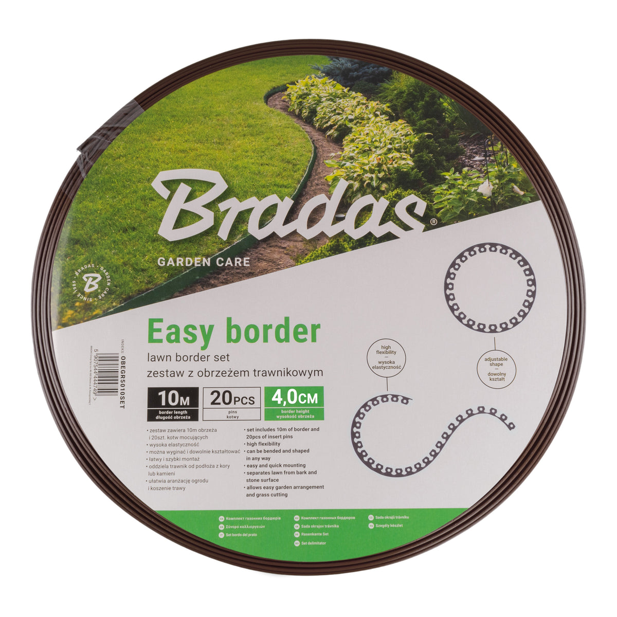 Brown Curved Lawn Edging Set with Pegs, 40mm Height