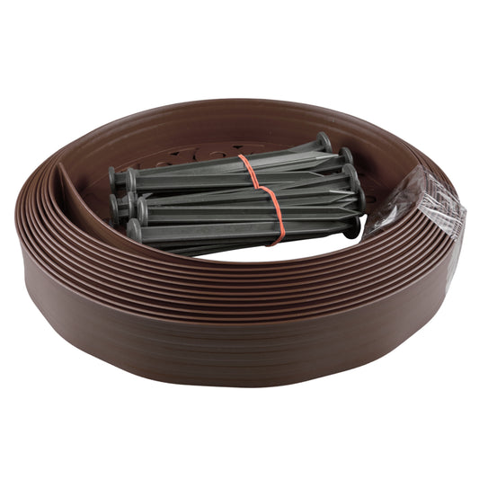 Brown Curved Lawn Edging Set with Pegs, 40mm Height