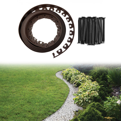 Brown Curved Lawn Edging Set with Pegs, 40mm Height