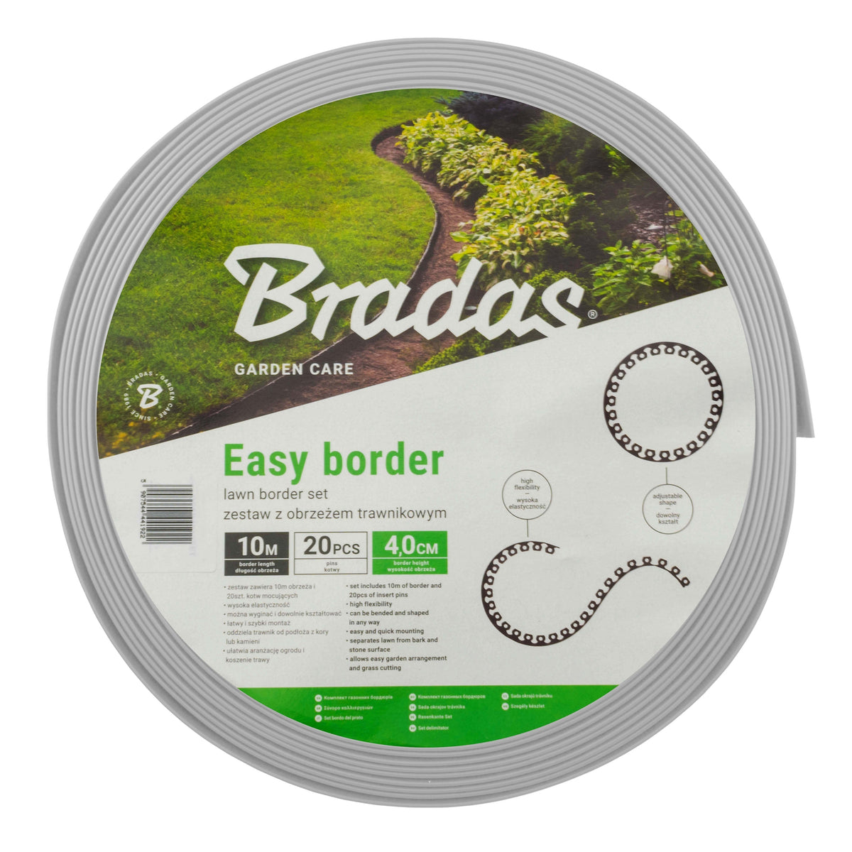 Light Grey Curved Lawn Edging Set with Pegs, 40mm Height