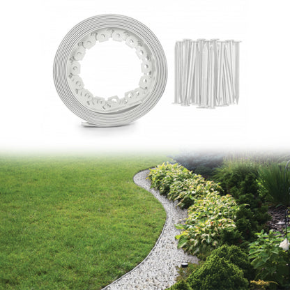 Light Grey Curved Lawn Edging Set with Pegs, 40mm Height