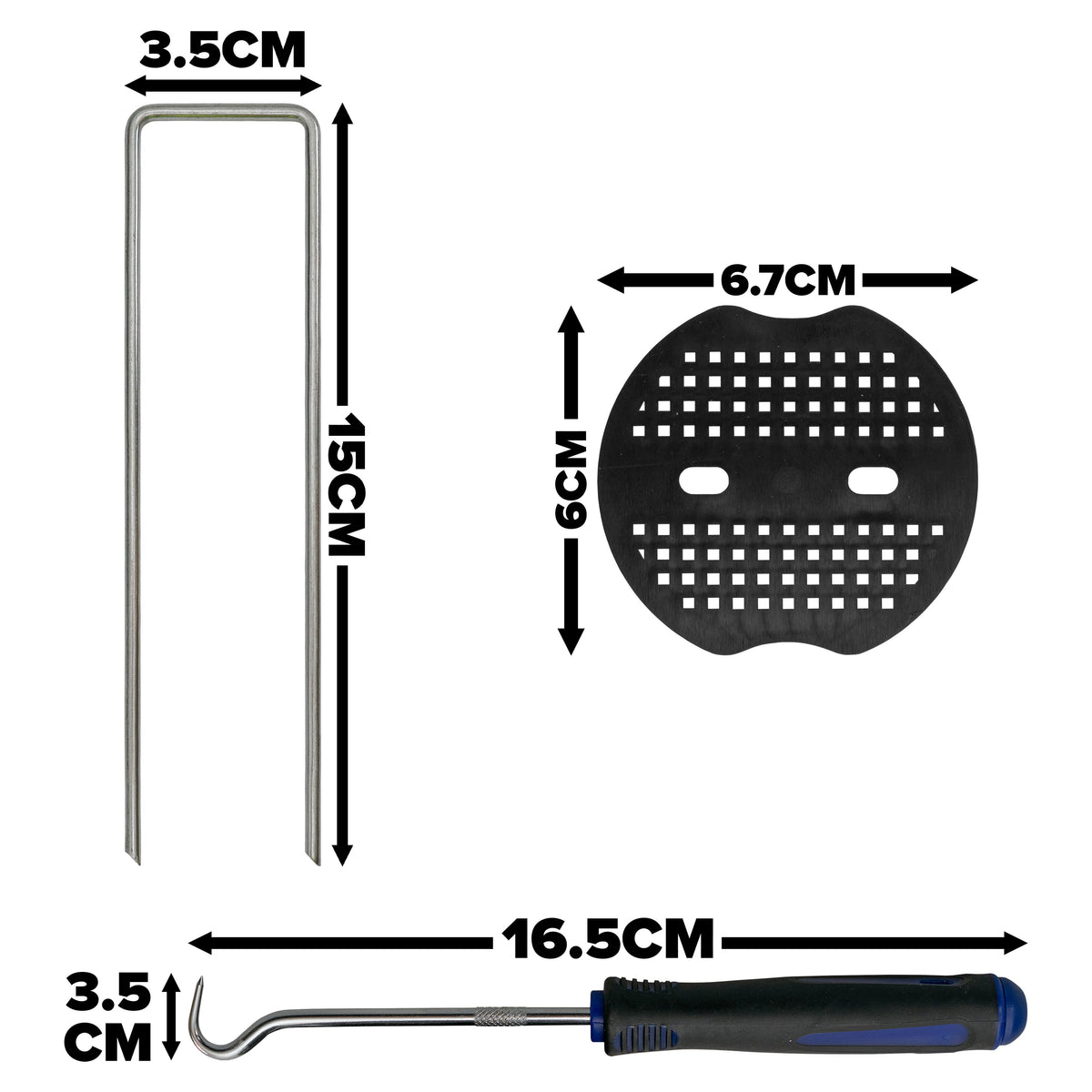 6" Weed Matting Pegs & Securing Washer, Blue Tool