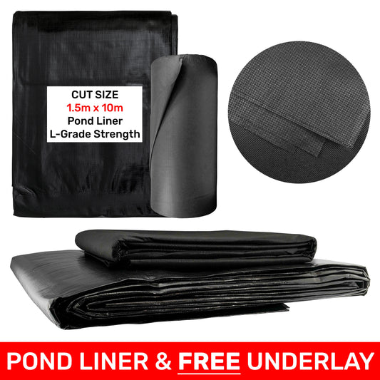 200gsm Black Flexible Pond Liner with Underlay, 1.5m x 10m