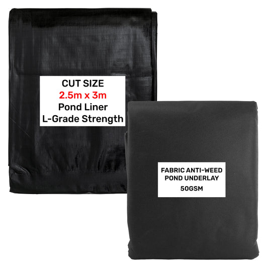 200gsm Black Flexible Pond Liner with Underlay, 2.5m x 3m