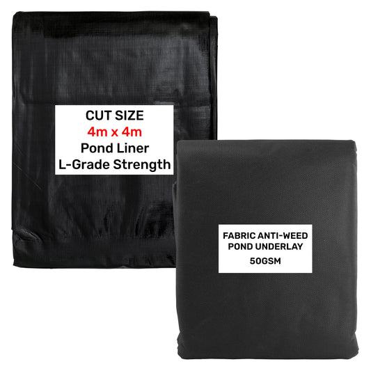 200gsm Black Flexible Pond Liner with Underlay, 4m x 4m