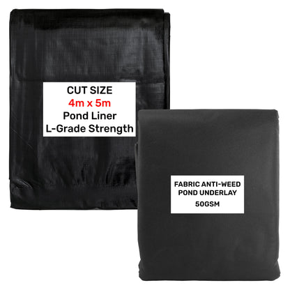 200gsm Black Flexible Pond Liner with Underlay, 4m x 5m