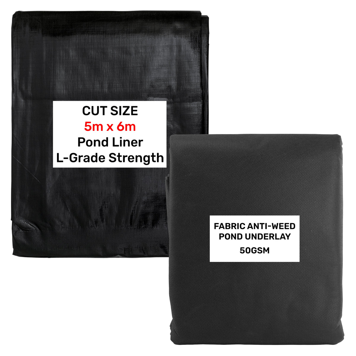 200gsm Black Flexible Pond Liner with Underlay, 5m x 6m