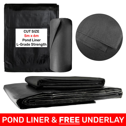 200gsm Black Flexible Pond Liner with Underlay, 5m x 6m