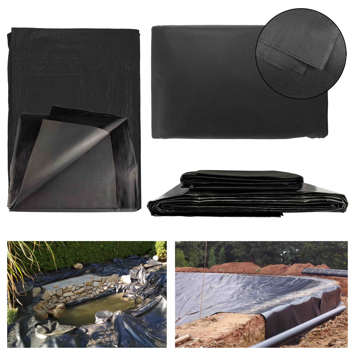 200gsm Black Flexible Pond Liner with Underlay, 4m x 4m