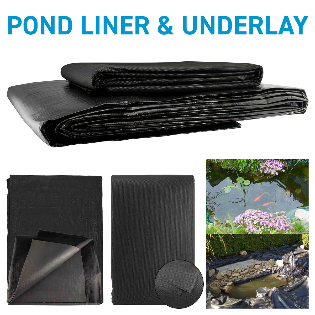200gsm Black Flexible Garden Pond Liners with Underlay