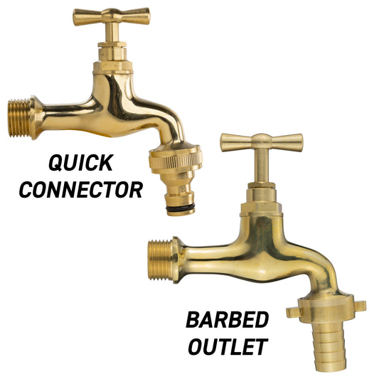 1/2" BSP Polished Vintage Style Bib Taps with Hosetail or Quick Connector Outlet