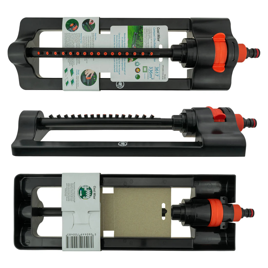 Oscillating Bar Sprinkler, Black & Orange