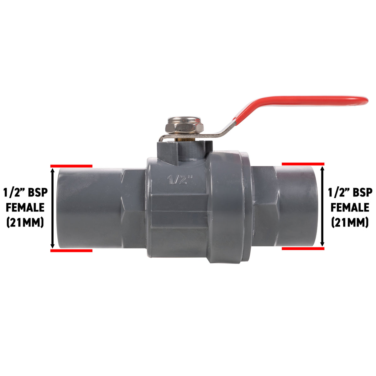 Polypropylene Lever Valve with Stainless Steel Ball, 1/2"