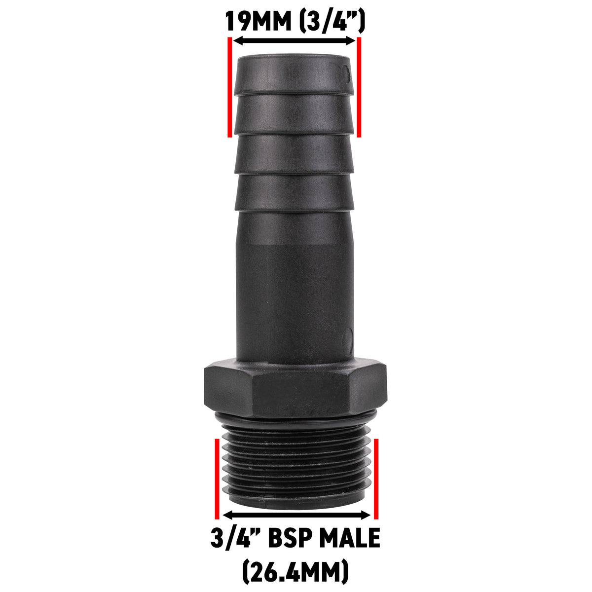 Stainless Steel Ball PP Valve & Barbed Outlet, 3/4"