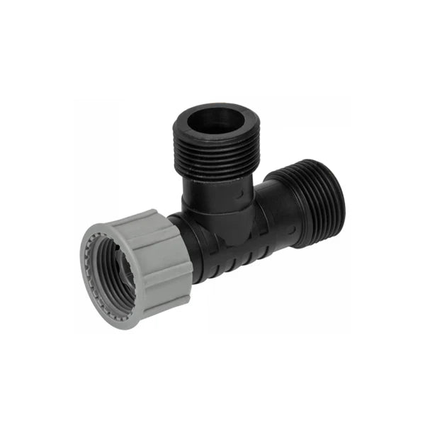 1" BSP Irrigation Tee with Swivel Threads, Female-Male-Male