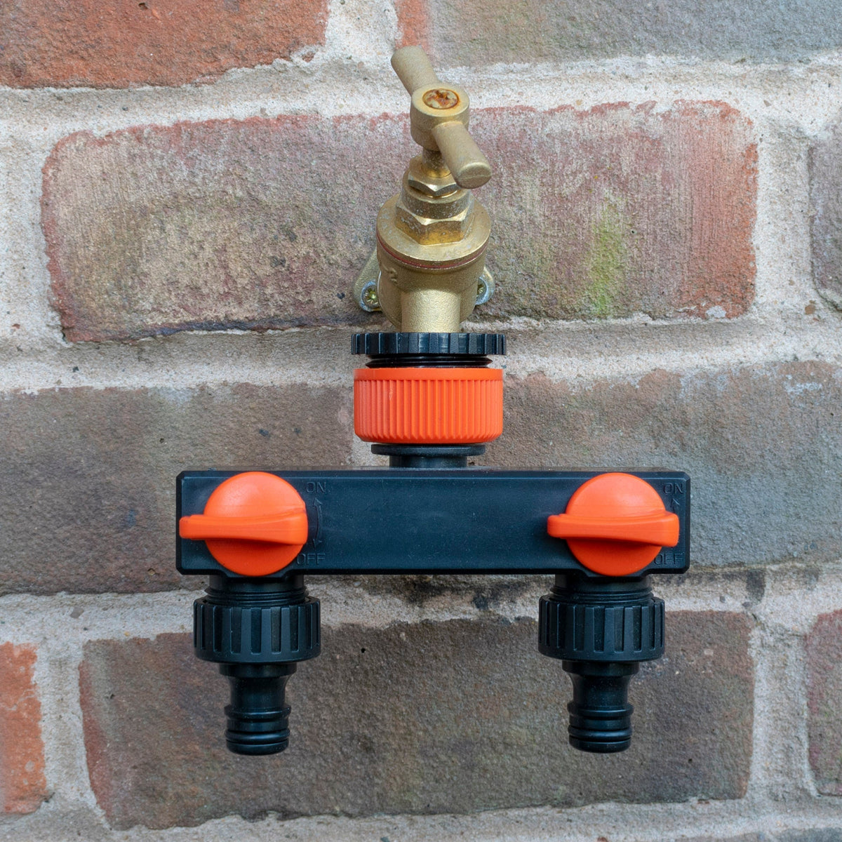 2-Way Tap Splitter Manifold – 1” & 3/4” BSP with Valves, Black