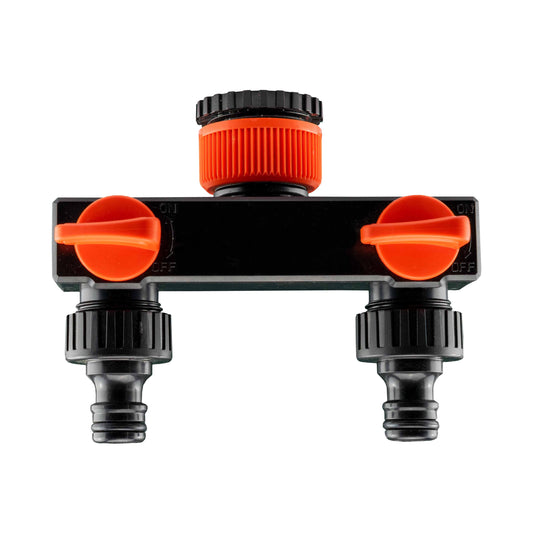 2-Way Tap Splitter Manifold – 1” & 3/4” BSP with Valves, Black