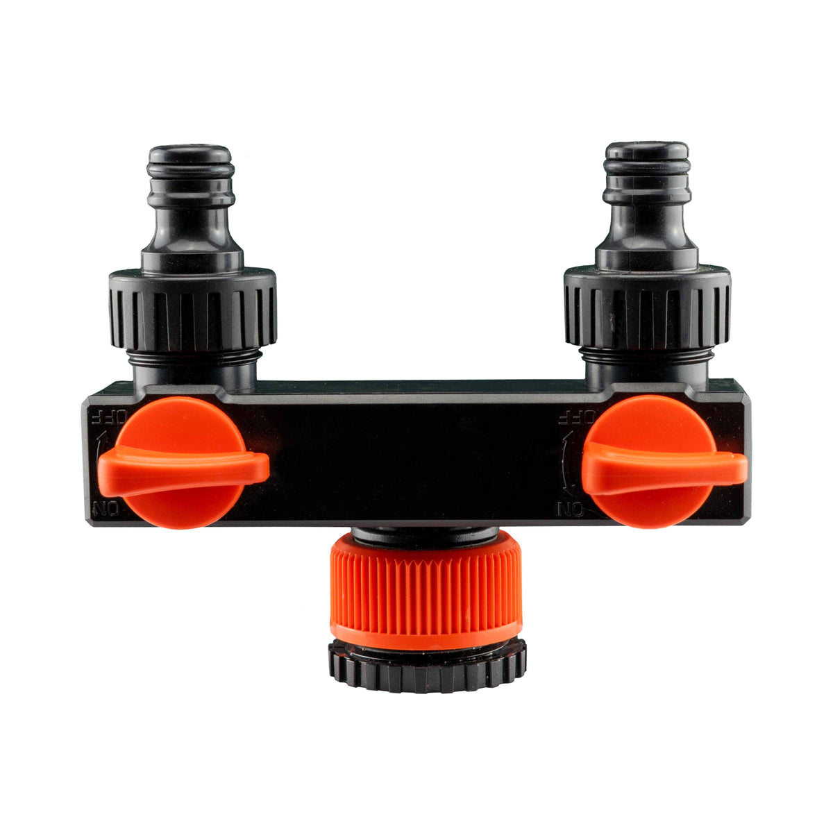 2-Way Tap Splitter Manifold – 1” & 3/4” BSP with Valves, Black