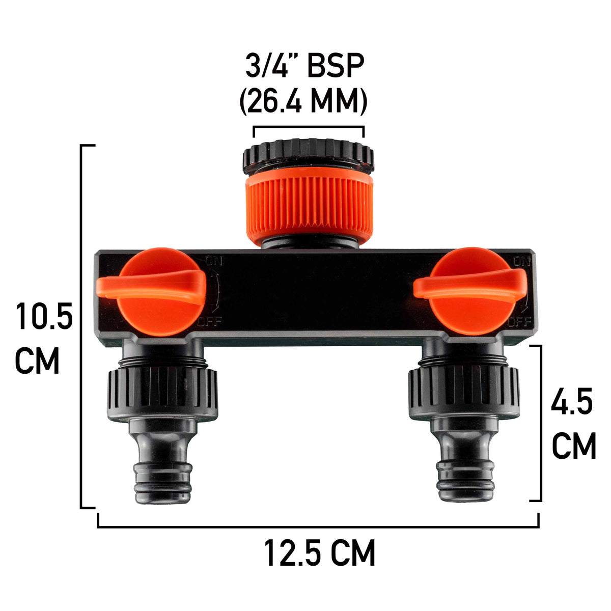 2-Way Tap Splitter Manifold – 1” & 3/4” BSP with Valves, Black