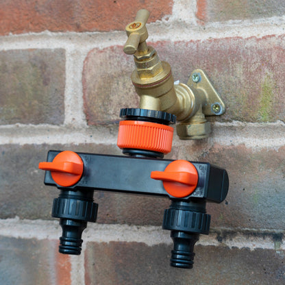 2-Way Tap Splitter Manifold – 1” & 3/4” BSP with Valves, Black