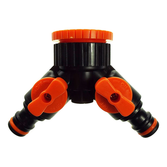 Double Outlet Tap Splitter with Valves, Black