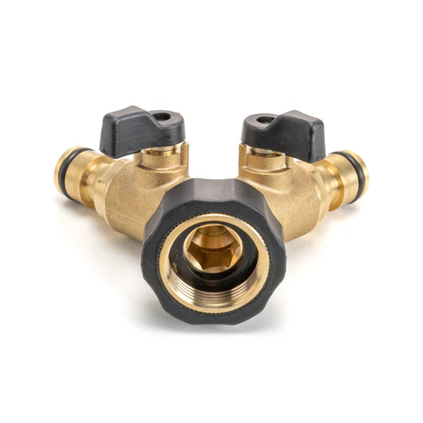Garden Tap Splitter 2 Way Brass 3/4" BSPF Double Valve Snap On Hose Connector