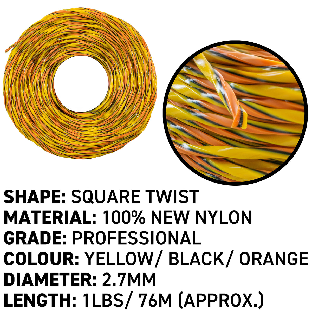 76m (450g) Triple Core Twisted Trimmer Line, 2.7mm