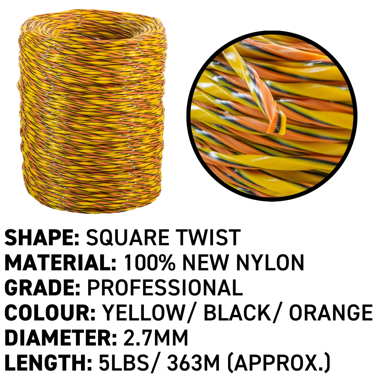 363m (2.27kg) Triple Core Twisted Trimmer Line, 2.7mm