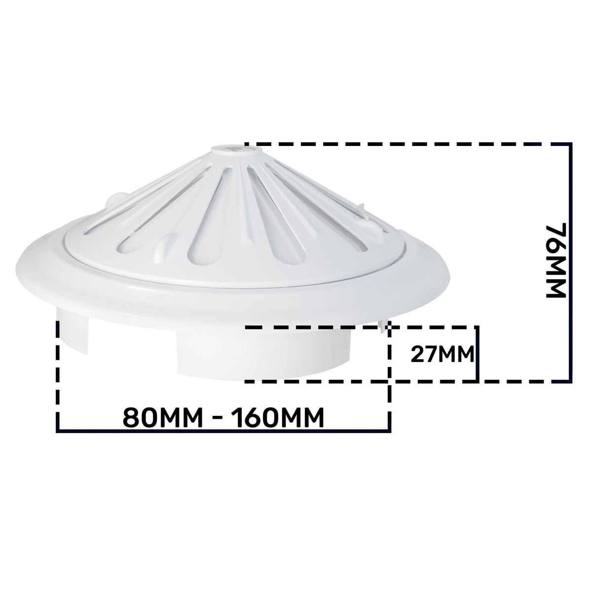White Adjustable Round Louvre Vent, 80mm - 160mm