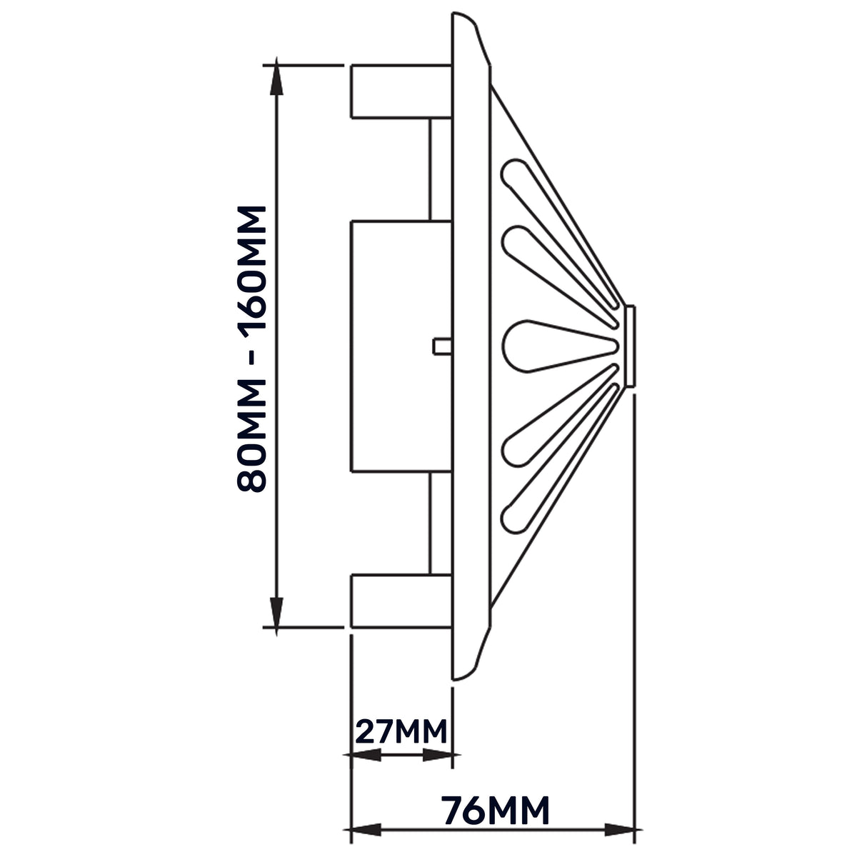 White Adjustable Round Louvre Vent, 80mm - 160mm