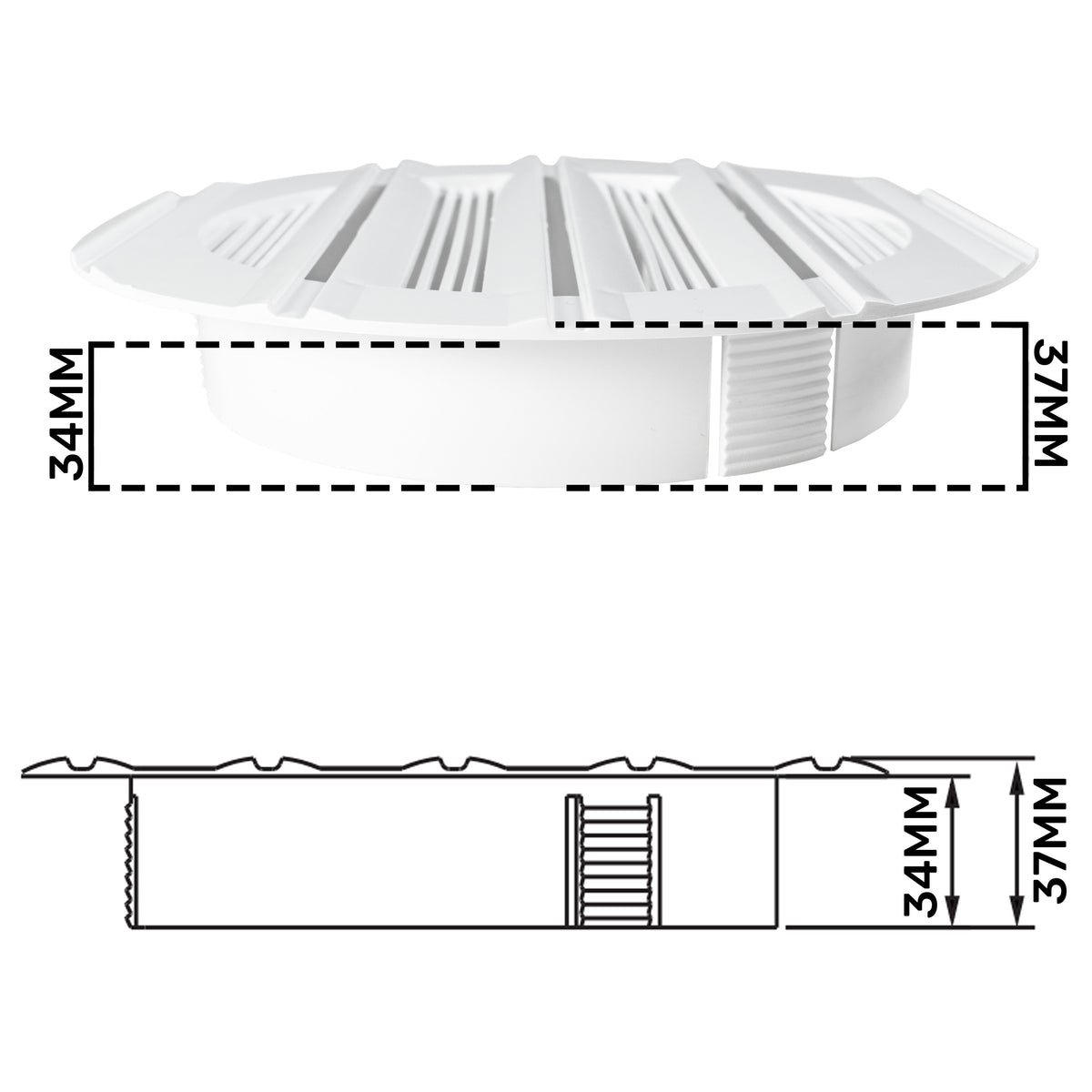 White Round Bella Louvre Vent, 150mm