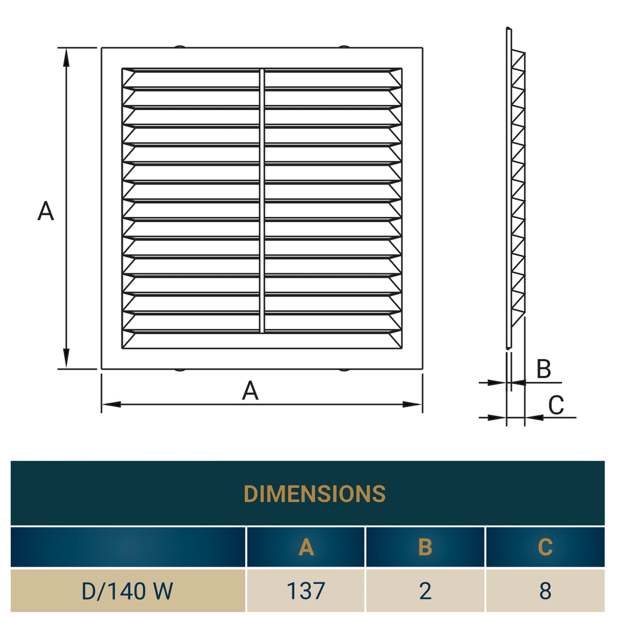 White Louvre Vent with Fly Screen, 140mm x 140mm