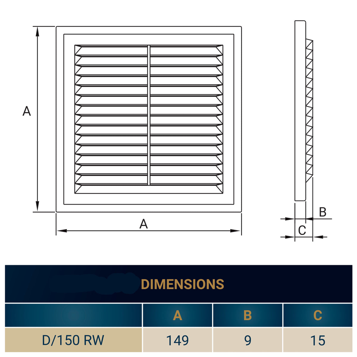 White Louvre Vent with Fly Screen, 150mm x 150mm