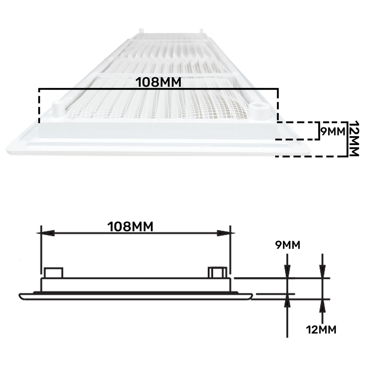 White Louvre Vent with Fly Screen, 110mm x 430mm