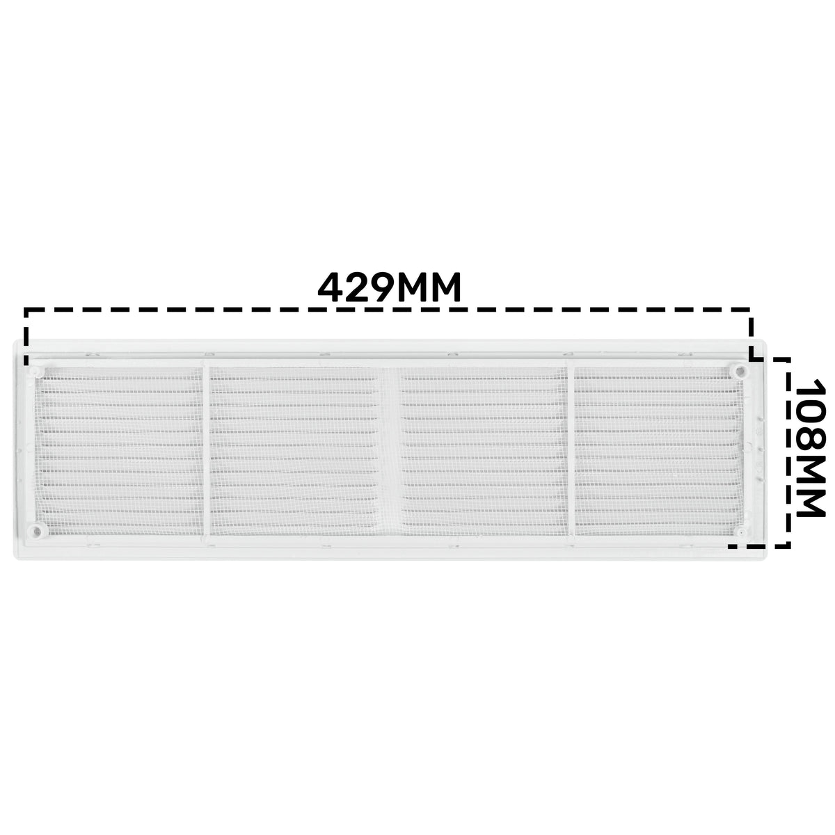 White Louvre Vent with Fly Screen, 110mm x 430mm