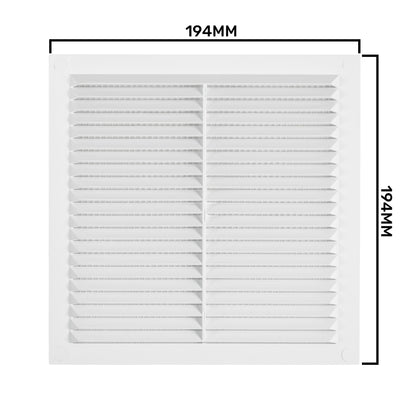 White Louvre Vent with Fly Screen, 195mm x 195mm