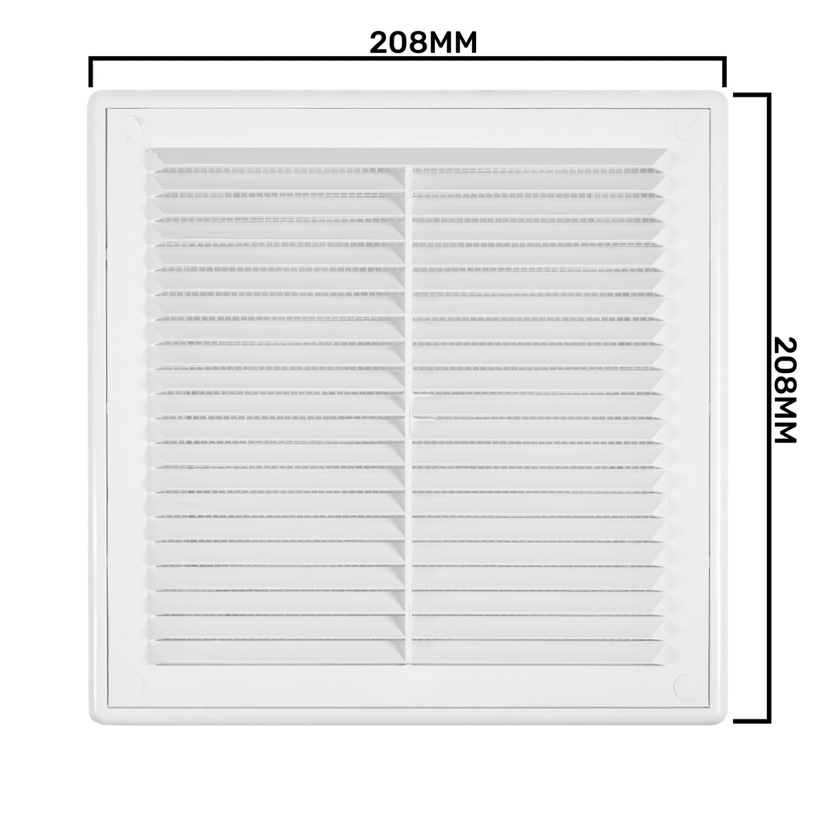 White Louvre Vent with Fly Screen, 210mm x 210mm