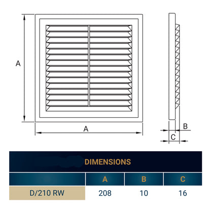 White Louvre Vent with Fly Screen, 210mm x 210mm