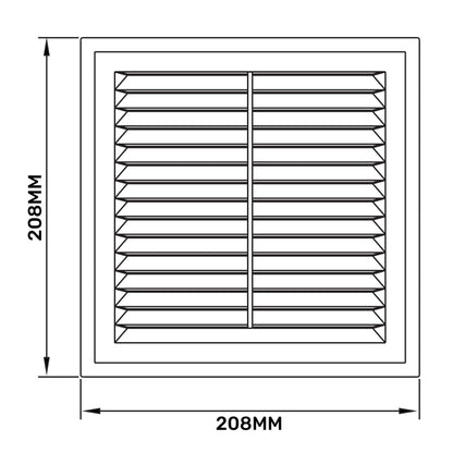 White Louvre Vent with Fly Screen, 210mm x 210mm