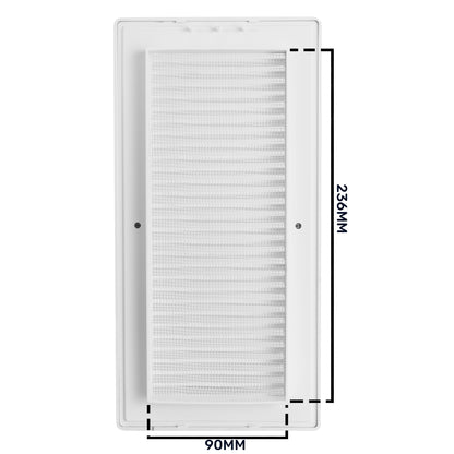 Luxury White Duo Smart Louvre Vent with Fly Mesh, 90mm x 240mm