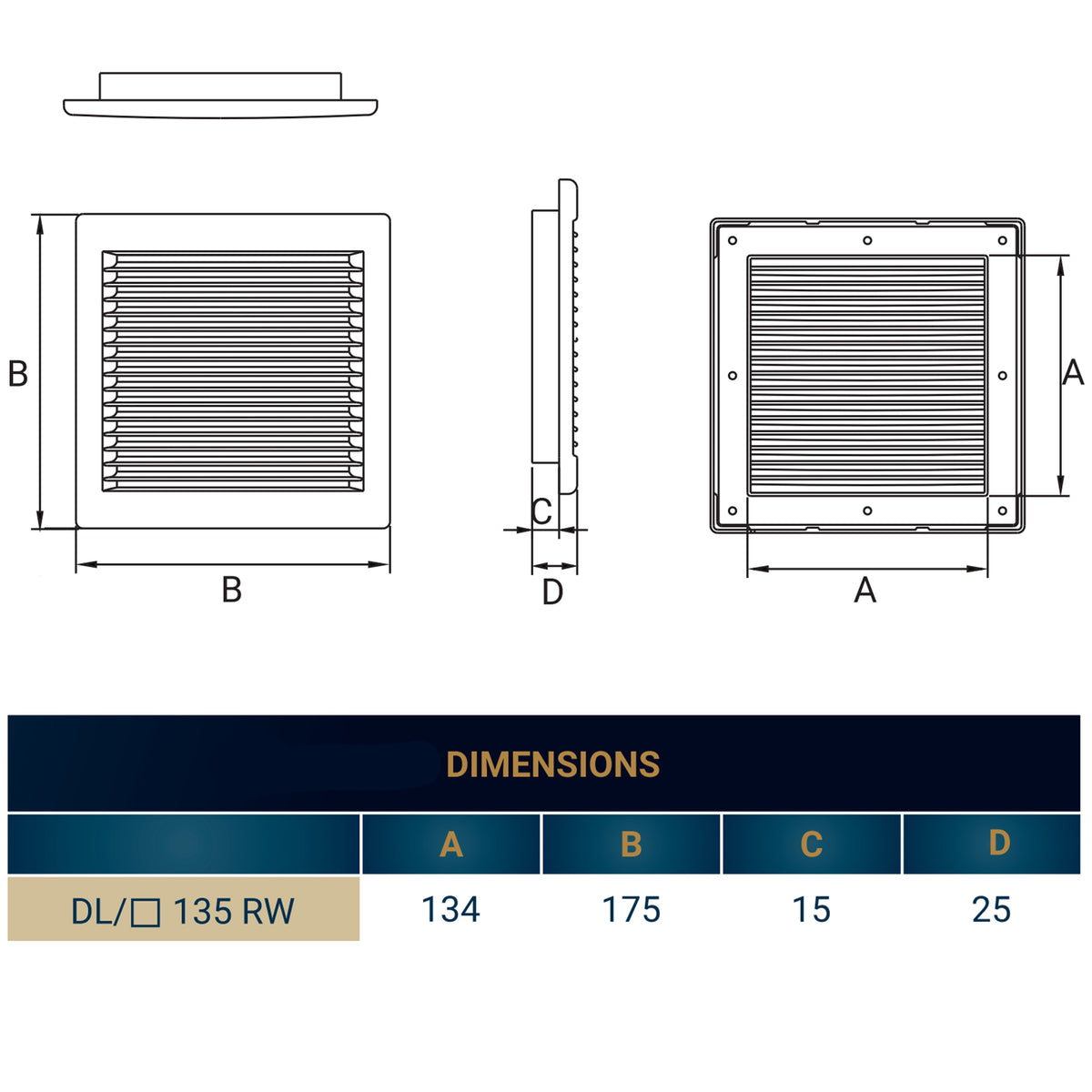 Luxury White Duo Smart Louvre Vent with Fly Mesh, 135mm x 135mm