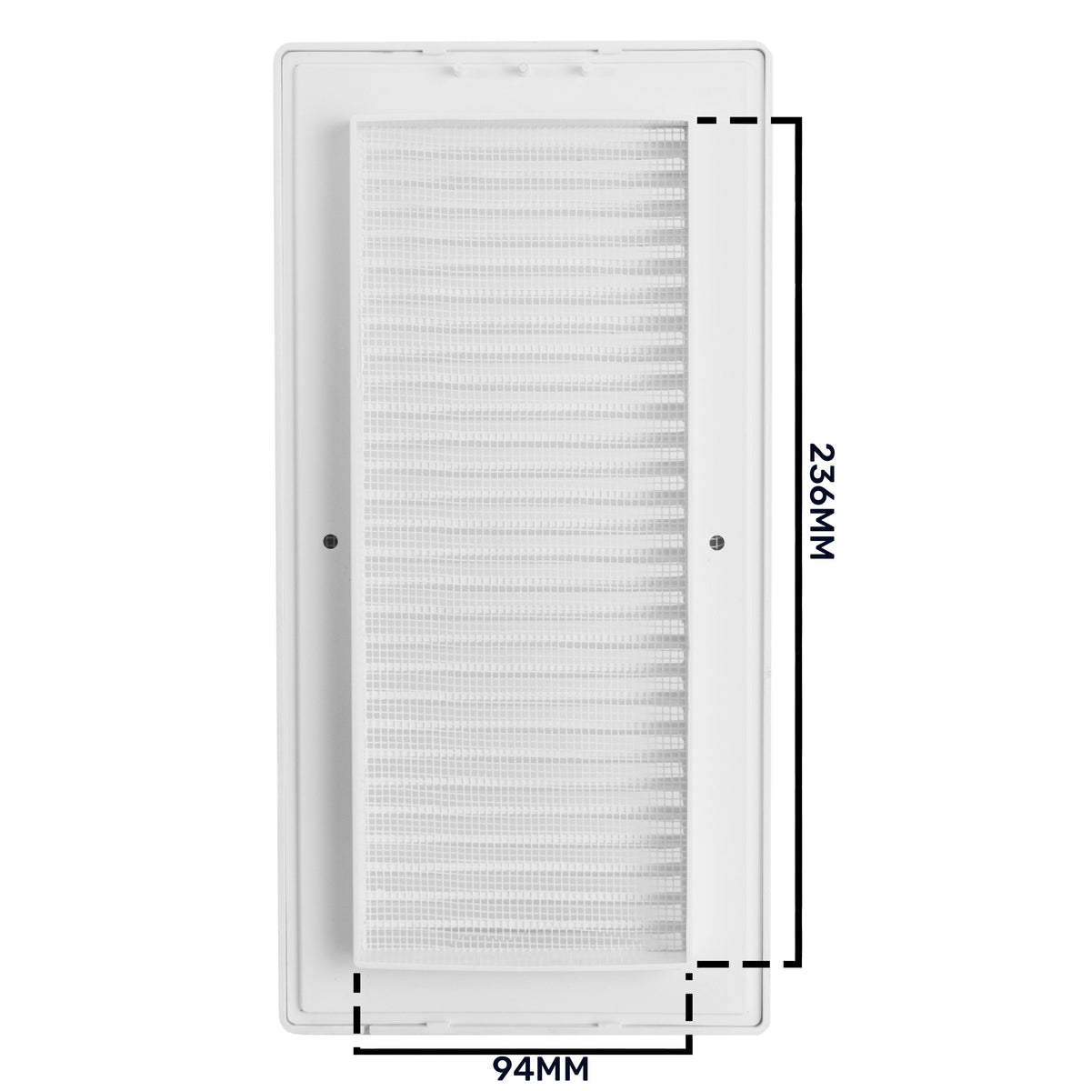 White Duo Smart Louvre Vent with Fly Mesh, 90mm x 240mm