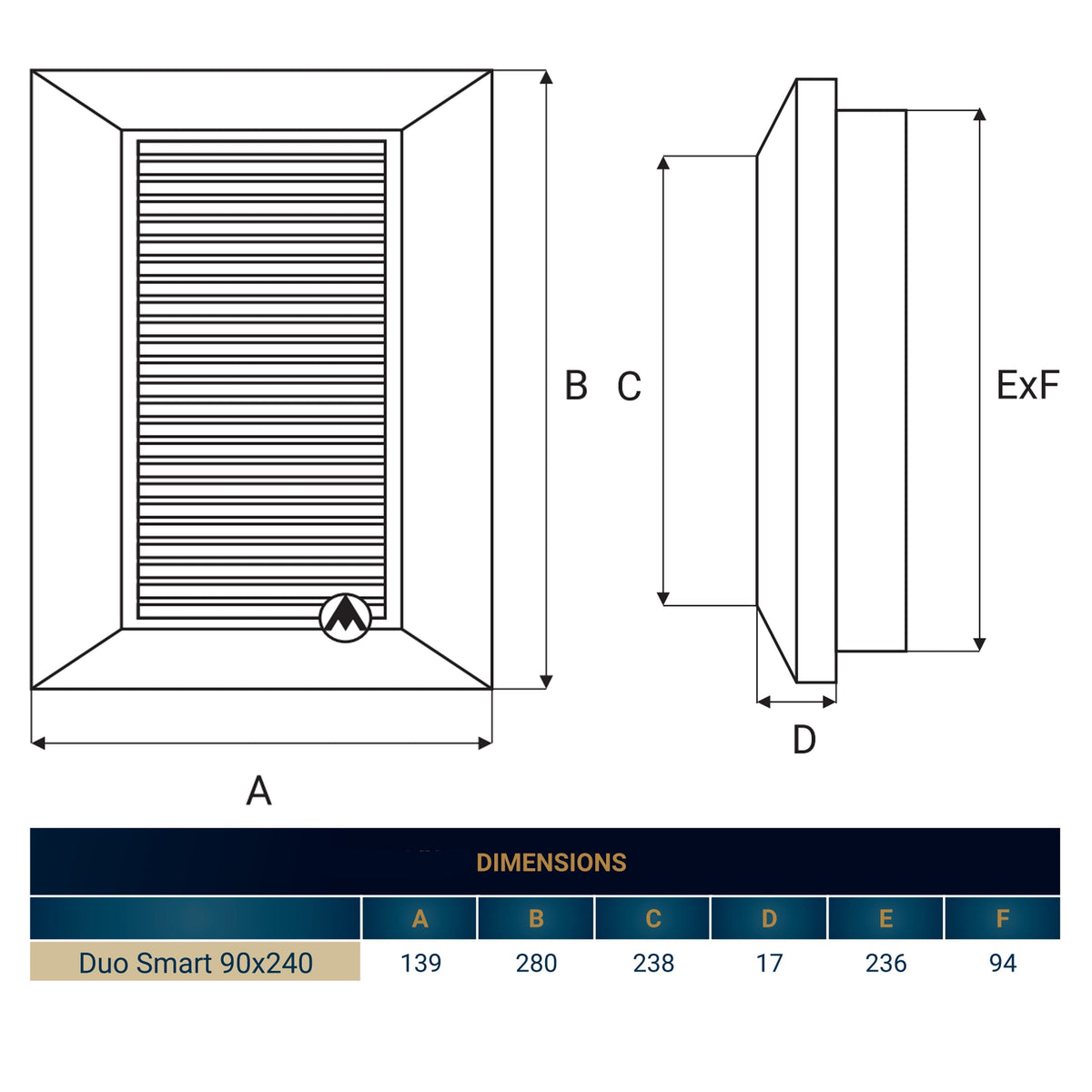 White Duo Smart Louvre Vent with Fly Mesh, 90mm x 240mm