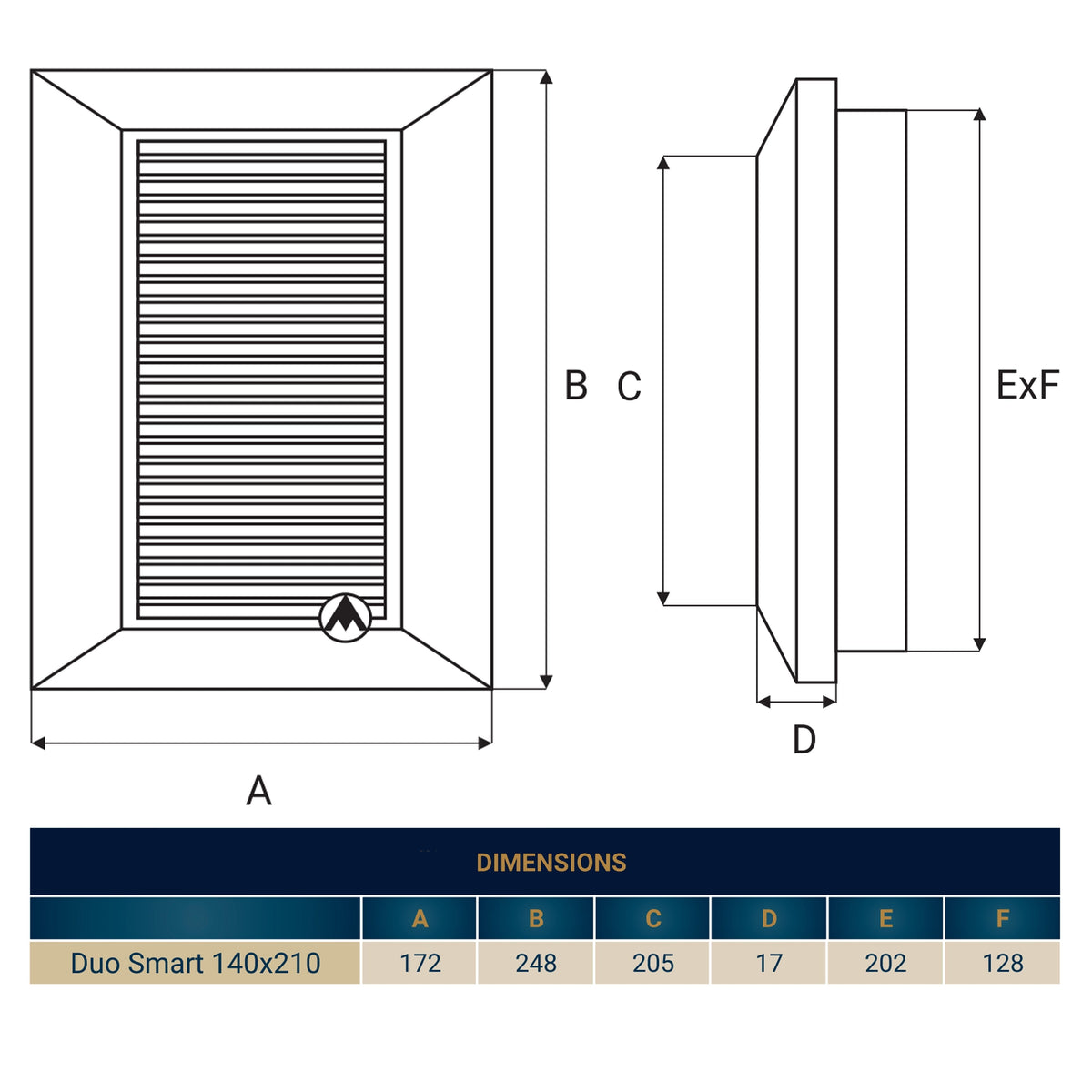 White Duo Smart Louvre Vent with Fly Mesh, 140mm x 210mm