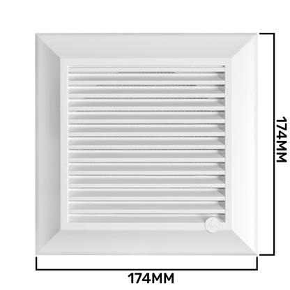 White Duo Smart Louvre Vent with Fly Mesh, 125mm x 125mm