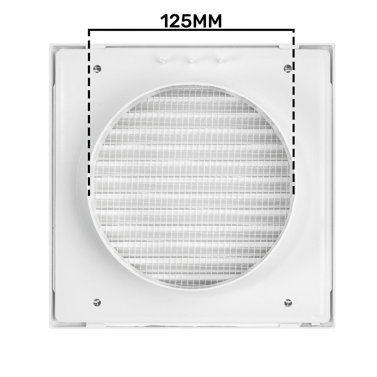 White Duo Smart Louvre Vent with Fly Mesh, 125mm x 125mm