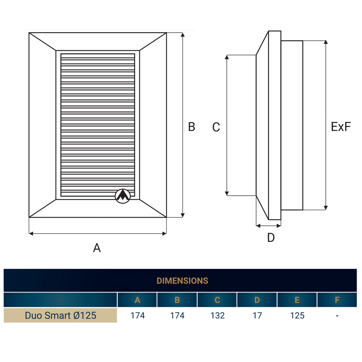 White Duo Smart Louvre Vent with Fly Mesh, 125mm x 125mm