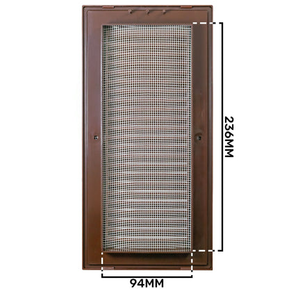 Brown Duo Smart Louvre Vent with Fly Mesh, 90mm x 240mm