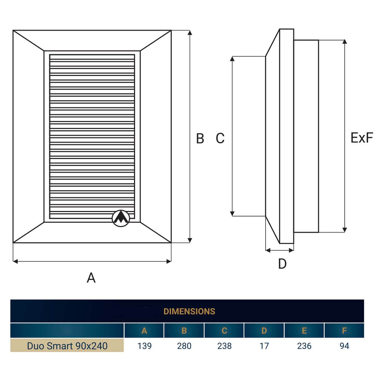 Brown Duo Smart Louvre Vent with Fly Mesh, 90mm x 240mm