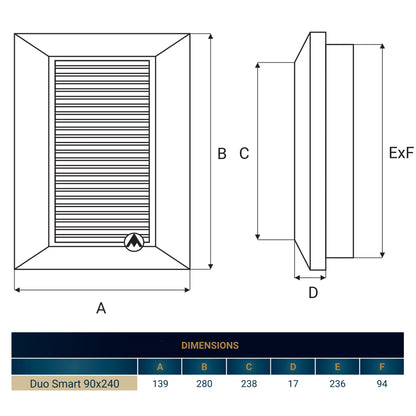 Brown Duo Smart Louvre Vent with Fly Mesh, 90mm x 240mm